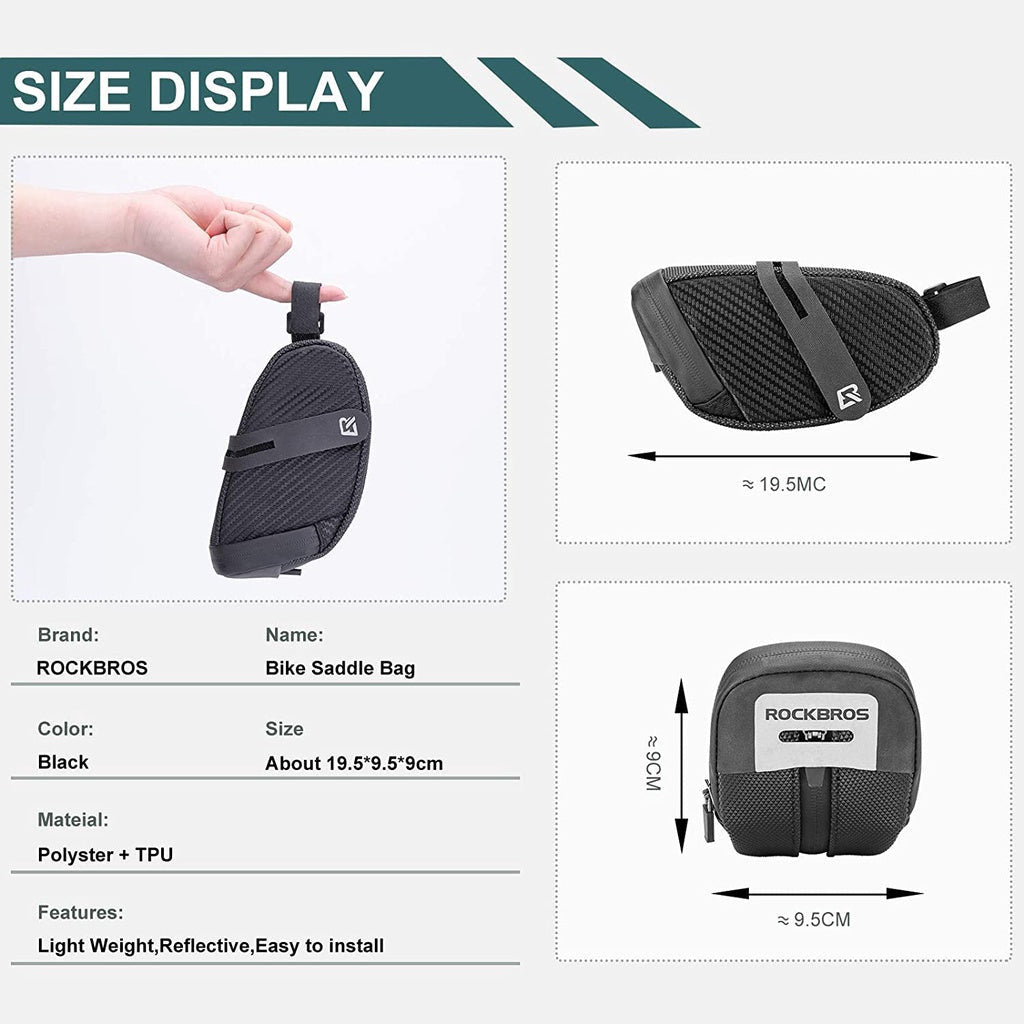 ROCKBROS Bike Saddle Bag, Bike Bag Under Seat, Strap-on Cycling Wedge Pack, Bike Seat Storage Bag for Mountain Road Bike