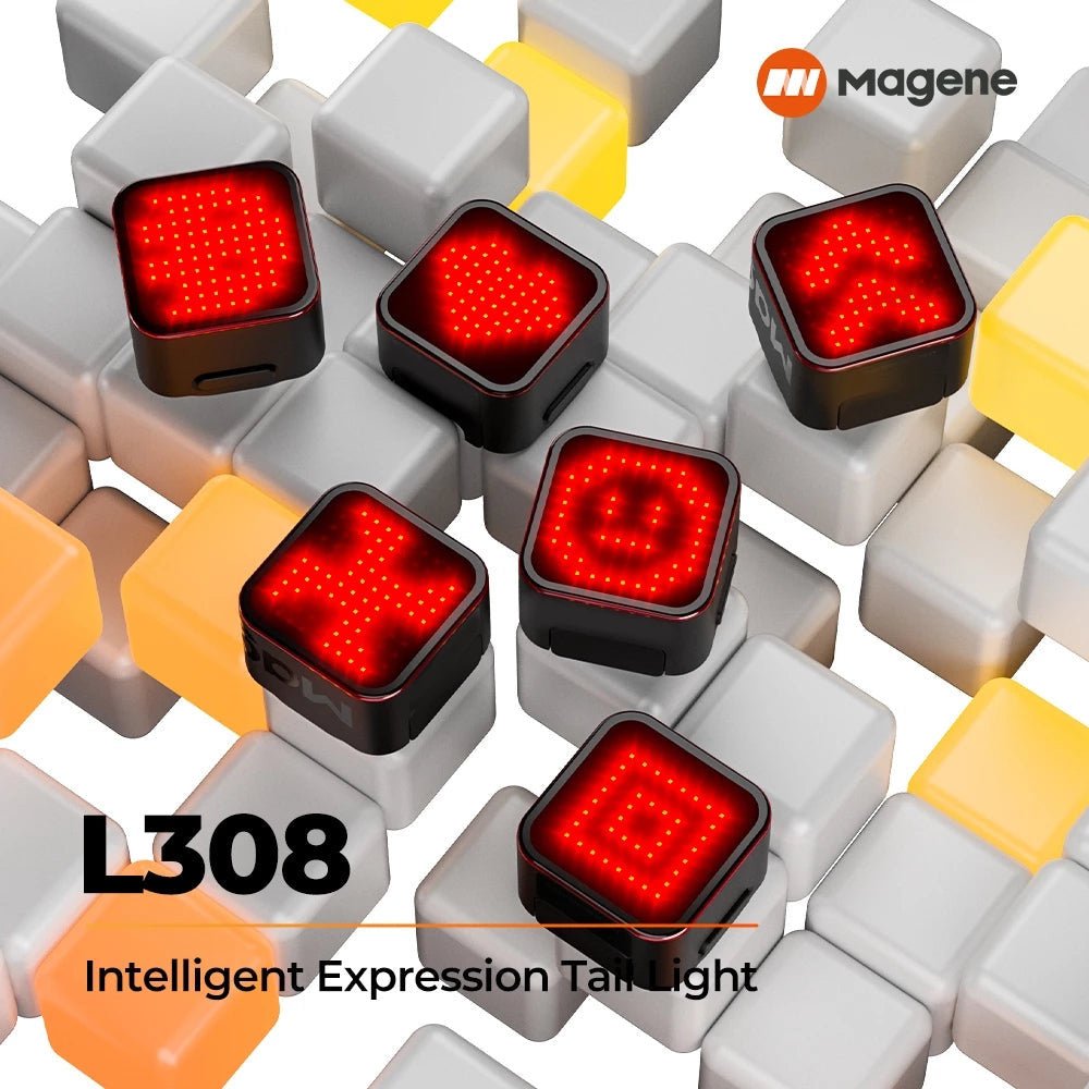 Magene L308 Tail Light Expression 96 COB LED Auto-Sleep Wake Emoji Text lights Smart Braking