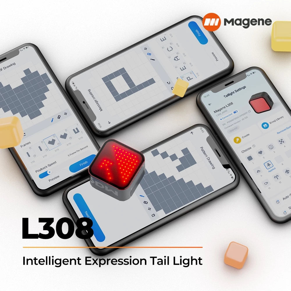 Magene L308 Tail Light Expression 96 COB LED Auto-Sleep Wake Emoji Text lights Smart Braking